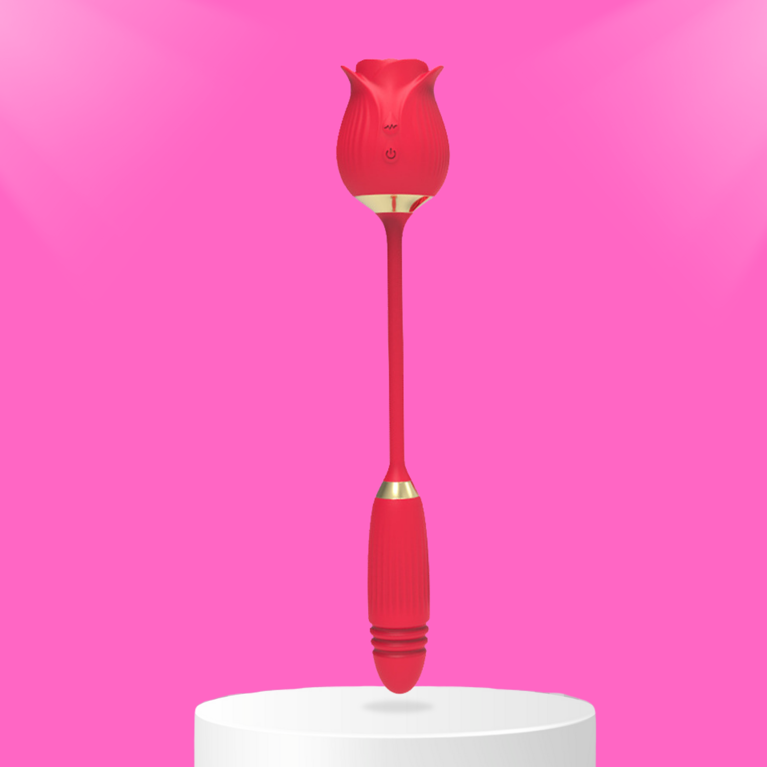 2-in-1 Clitoral Suction Rose with Thrusting Dildo Vibrator 2-in-1 Clitoral Suction Rose with Thrusting Dildo Vibrator