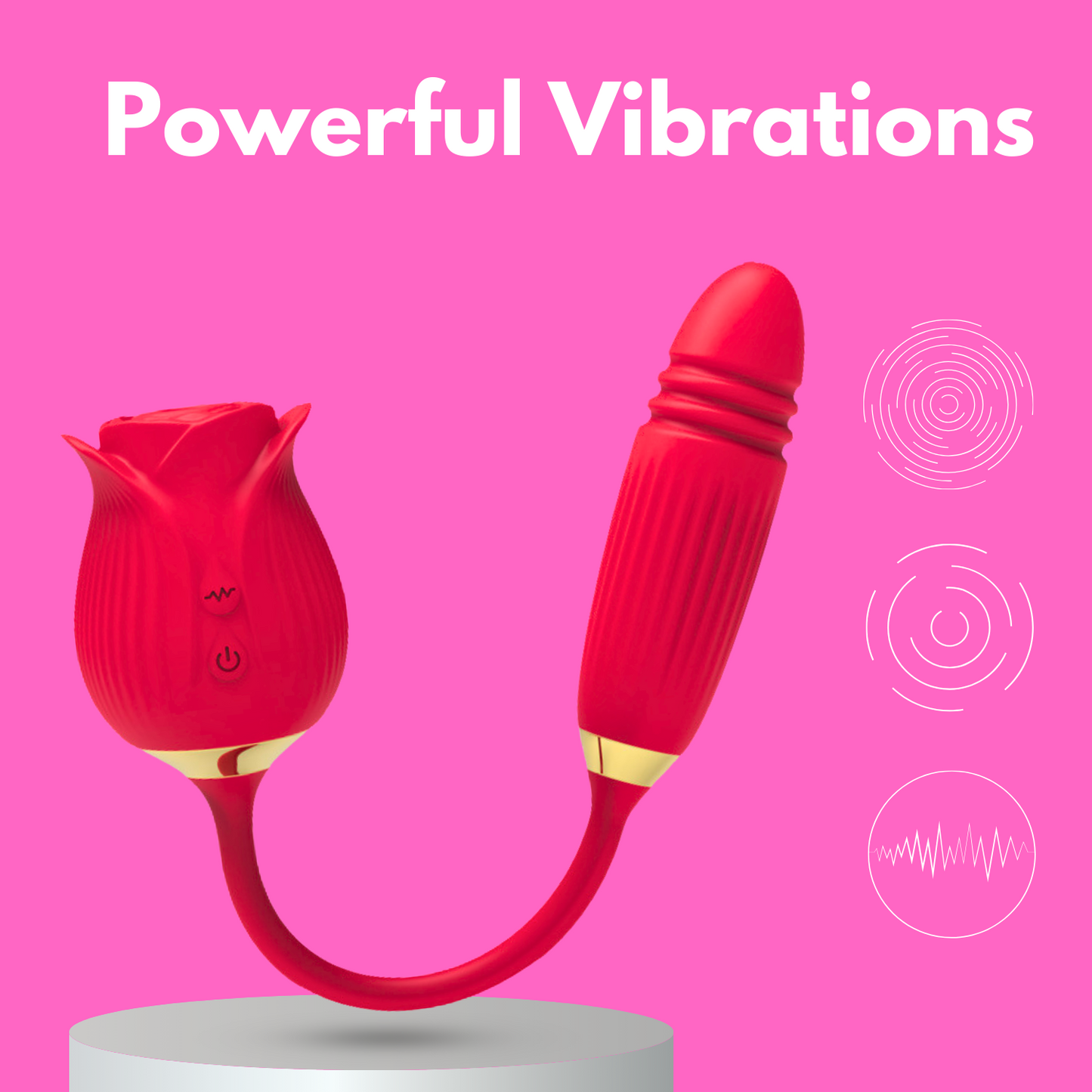 2-in-1 Clitoral Suction Rose Stimulator with a Thrusting Dildo Vibrator - Sexy Bee UK