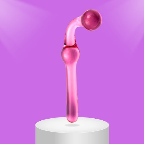 Glacier Pink Tinted Glass Curved Double Ended Dildo