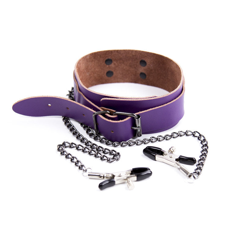 Purple Collar and Nipple Clamps - Sexy Bee UK
