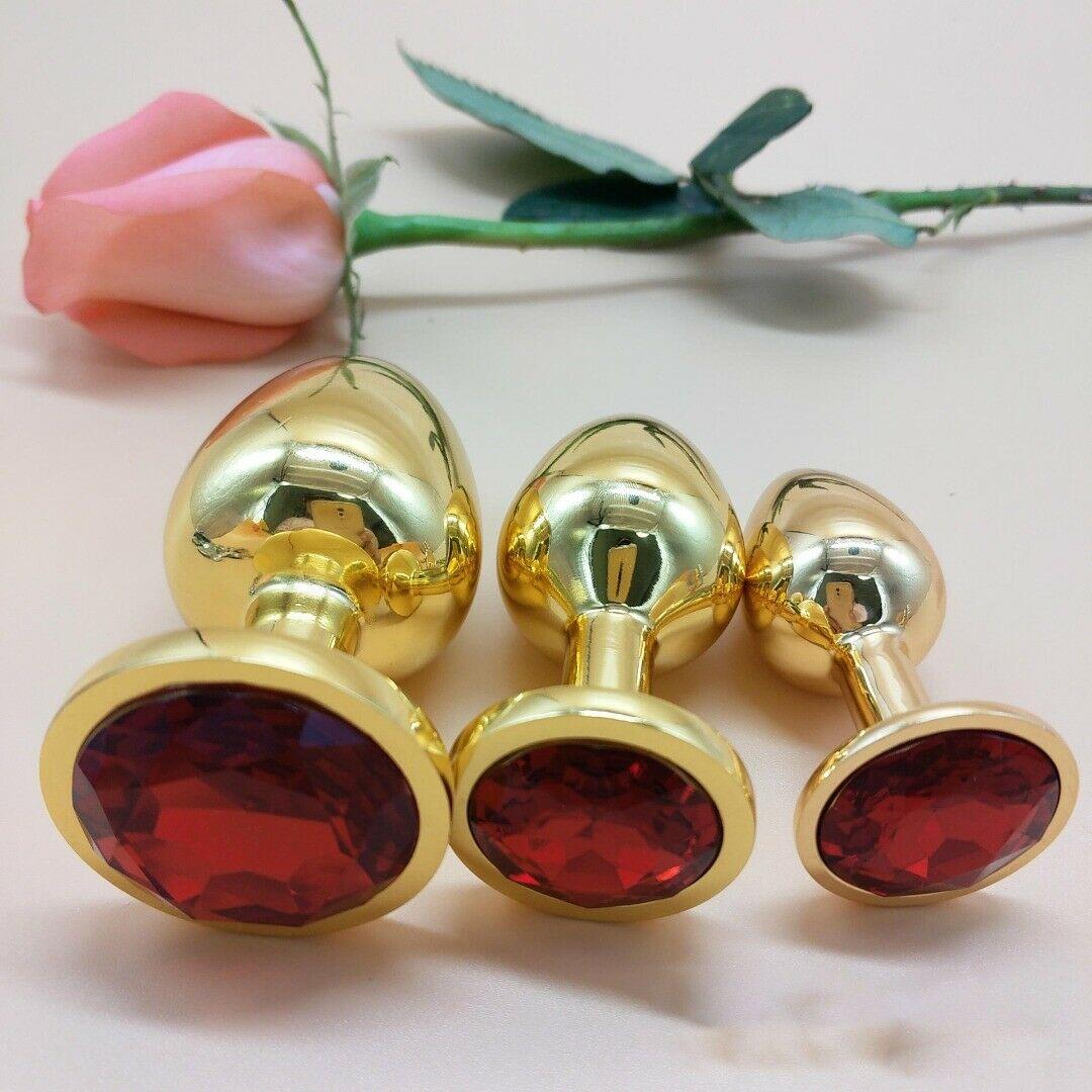 Jewelled Gold Metal Small Butt Plug Set (3 Piece) - Sexy Bee UK