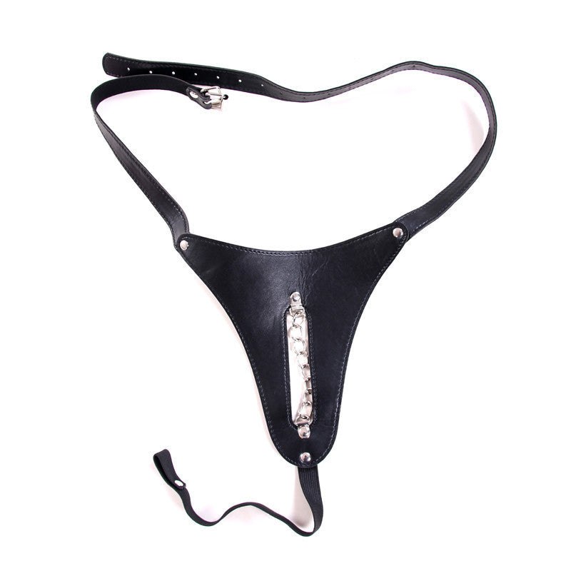 Black Leather Chained Thong - Sexy Bee UK