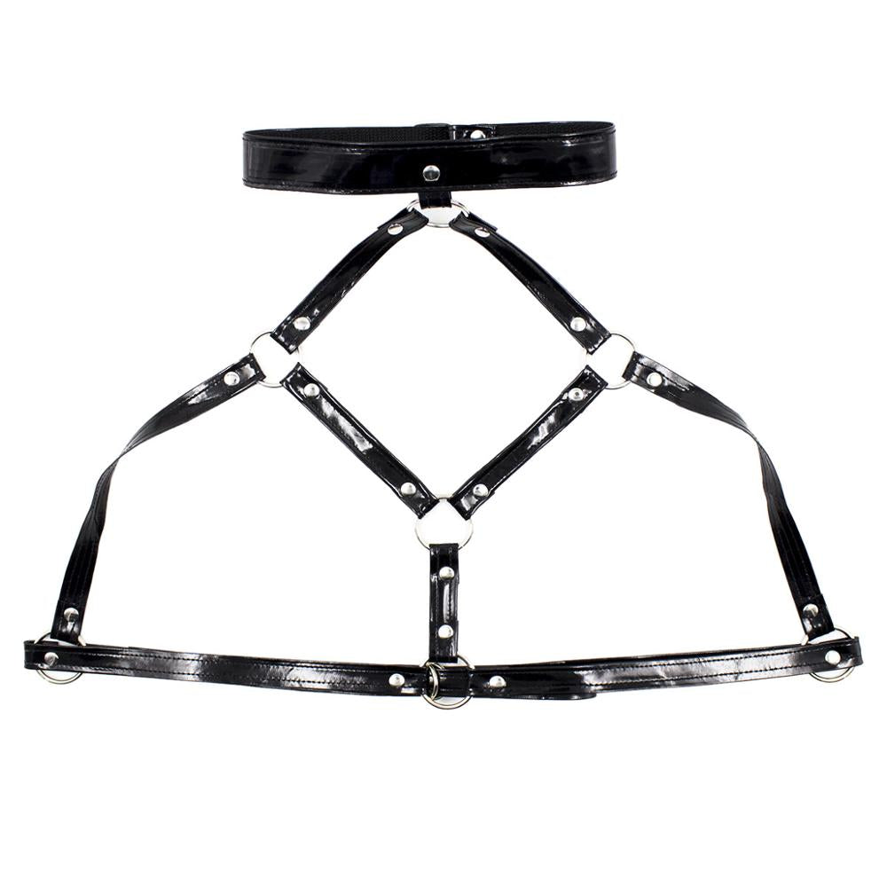 Collared Two-Piece Faux Leather Harness - Sexy Bee UK