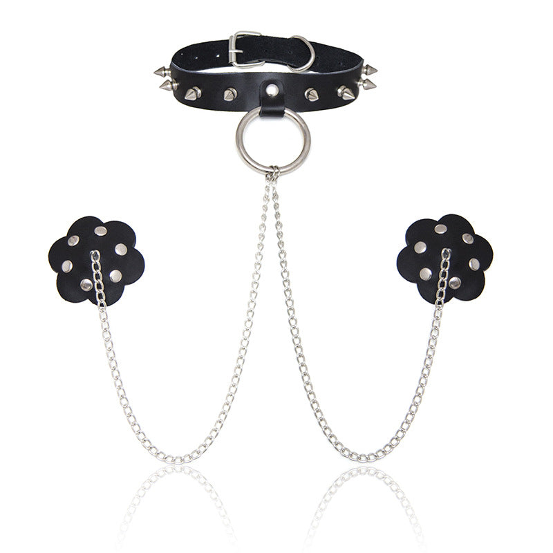 Spiked Bondage Collar with Studded Nipple Covers - Sexy Bee UK