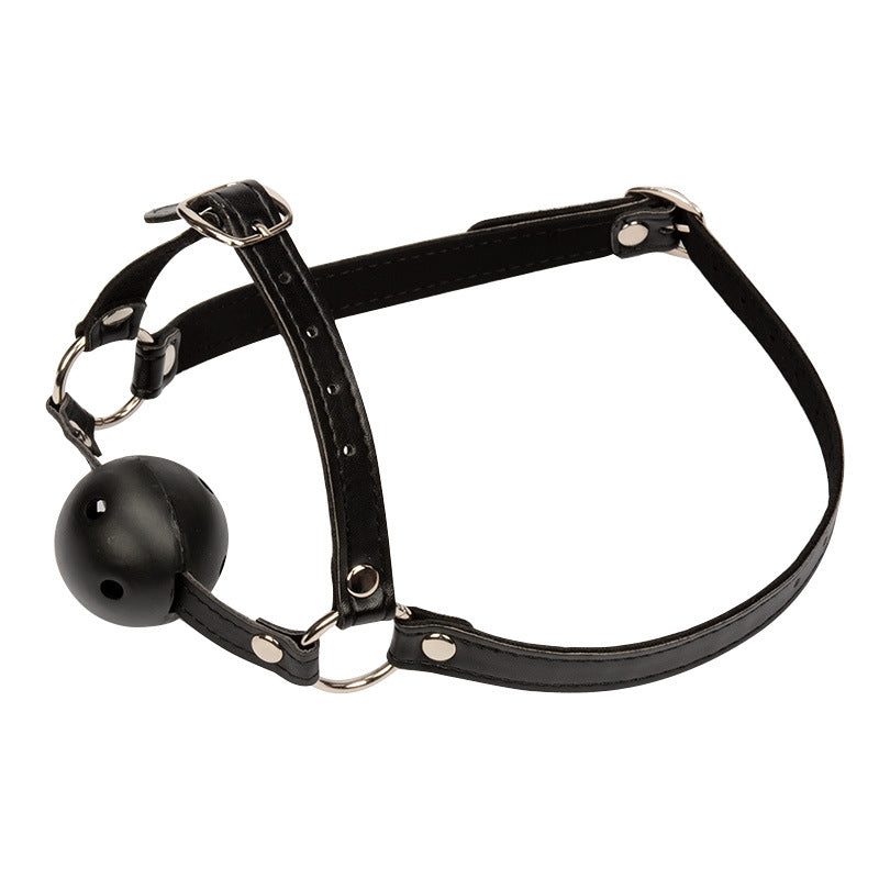 Faux Leather Head Harness with a Vented Ball Gag - Sexy Bee UK