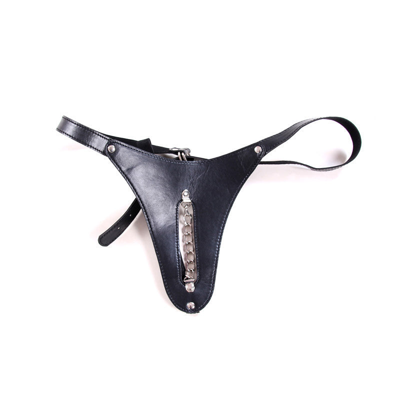 Black Leather Chained Thong - Sexy Bee UK