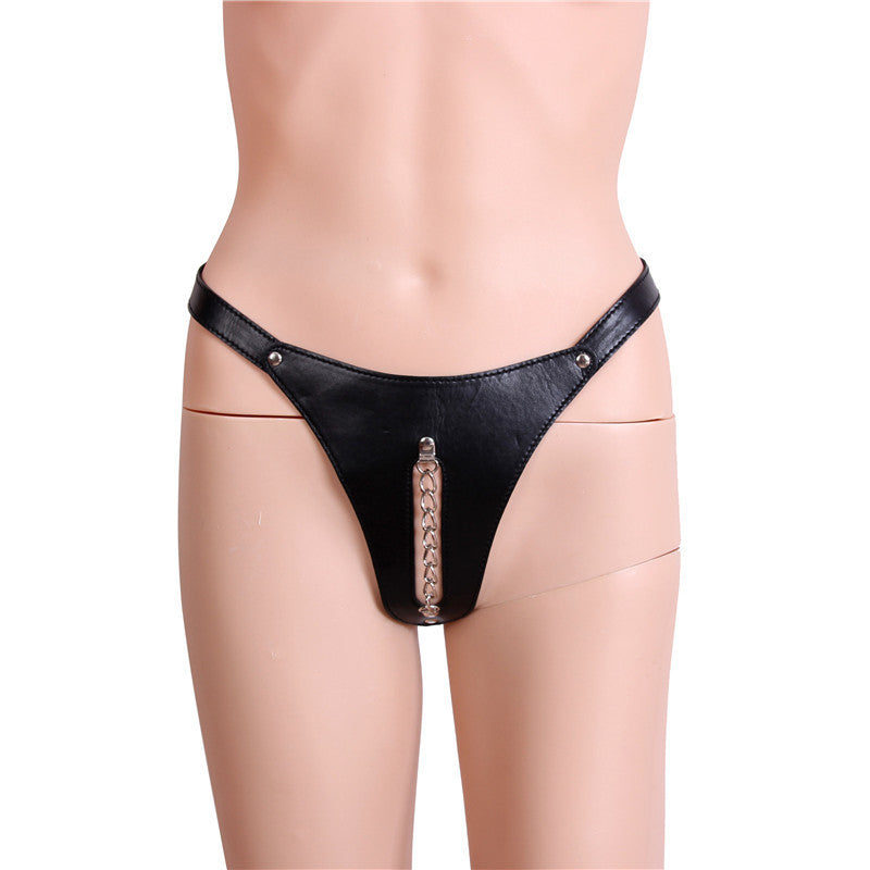 Black Leather Chained Thong - Sexy Bee UK