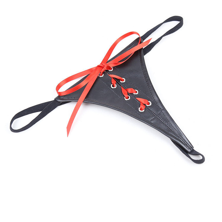 PU Leather Black and Red Ribbon Knickers - Sexy Bee UK