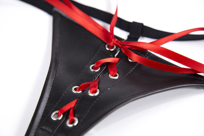 PU Leather Black and Red Ribbon Knickers - Sexy Bee UK