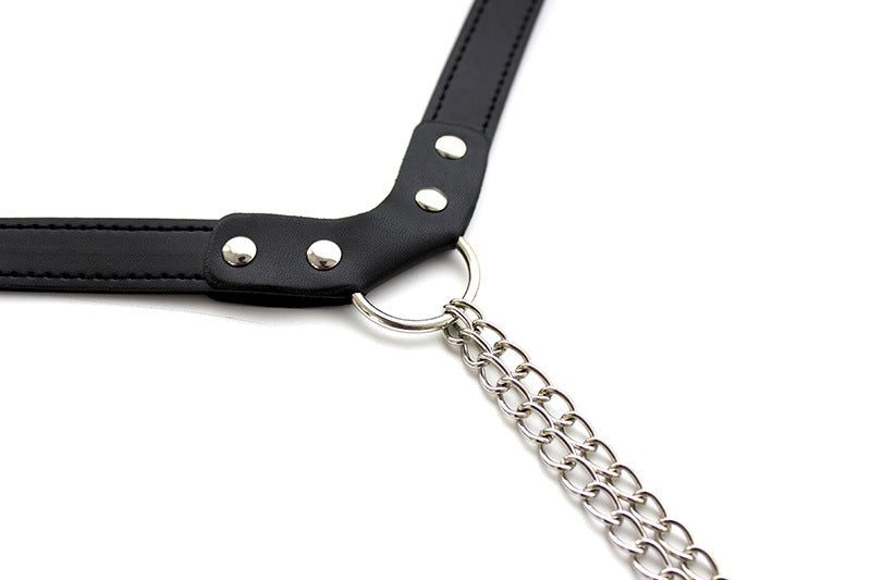 Double Chain PU Leather Thong - Sexy Bee UK