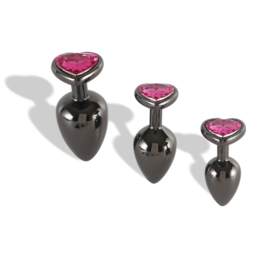 Smooth Metal Heart Shaped Stone Base Anal Dilatators (3 Piece) - Sexy Bee UK
