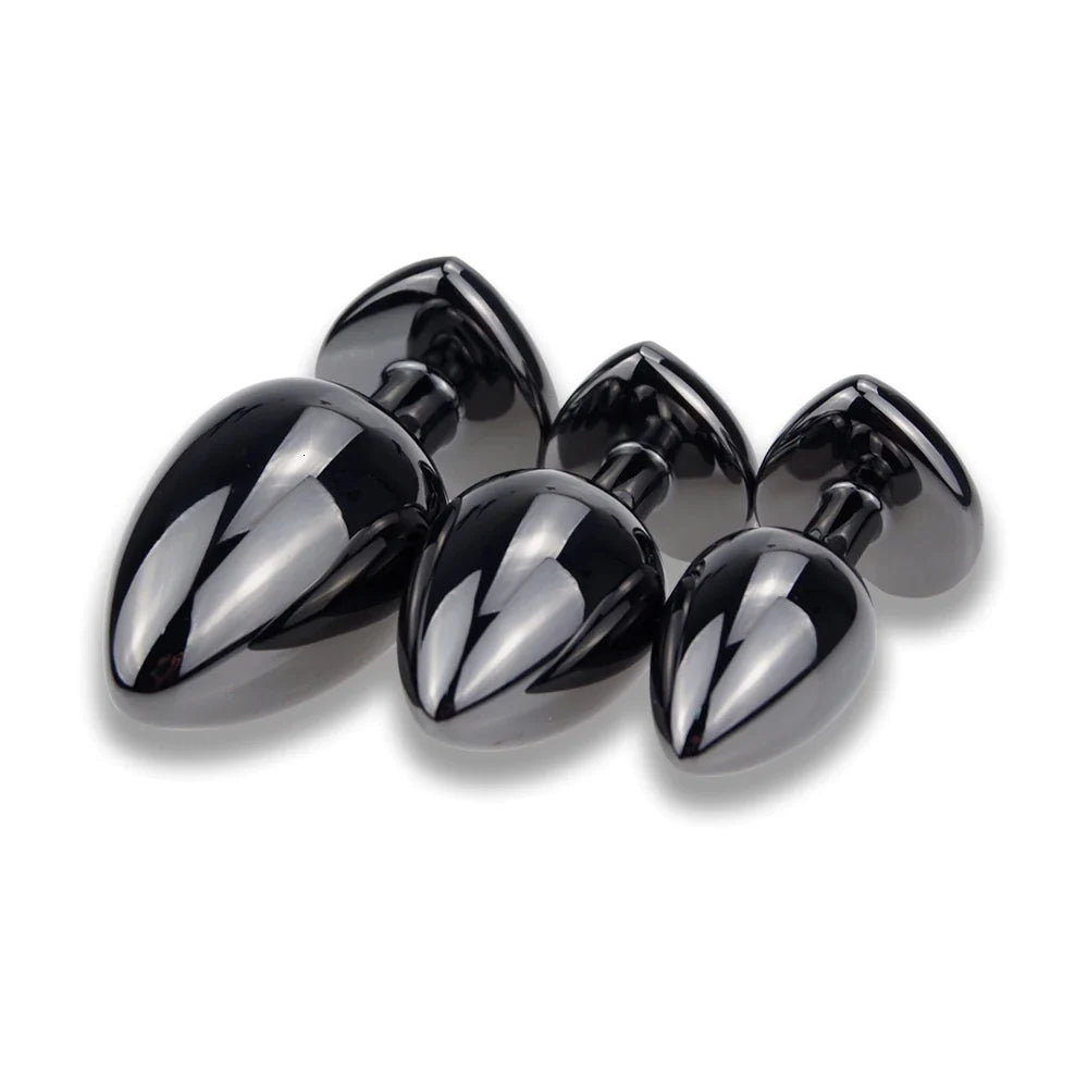 Smooth Metal Heart Shaped Stone Base Anal Dilatators (3 Piece) - Sexy Bee UK