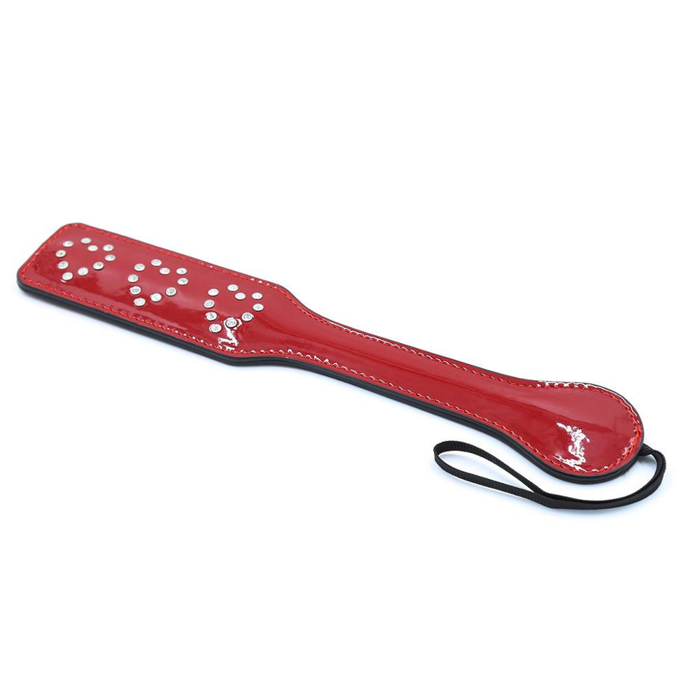 Faux Leather Spanking Paddle with Diamante Heart Shapes - Sexy Bee UK