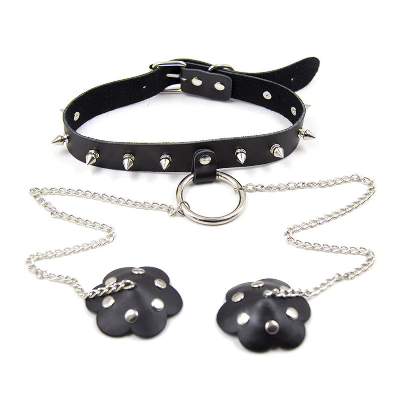 Spiked Bondage Collar with Studded Nipple Covers - Sexy Bee UK