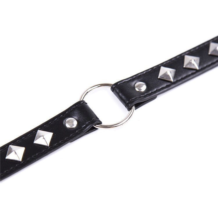 Faux Leather Fetish Collar with Diamond Rivets - Sexy Bee UK