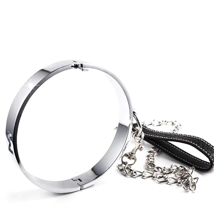 Heavy Duty Stainless Steel Slave Collar with a Chain and Lead - Sexy Bee UK