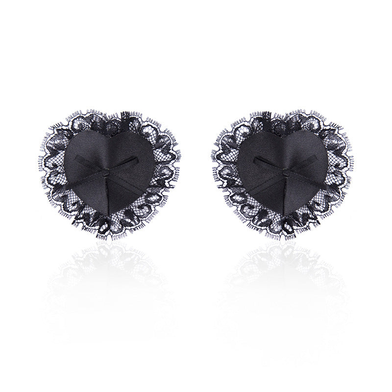 Black Lace Heart Shaped Adhesive Nipple Pasties - Sexy Bee UK