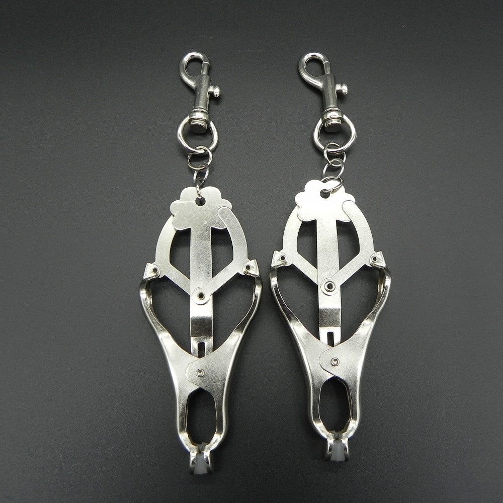 Silver 'Bow Style' Nipple Clamps with Bondage Clips - Sexy Bee UK