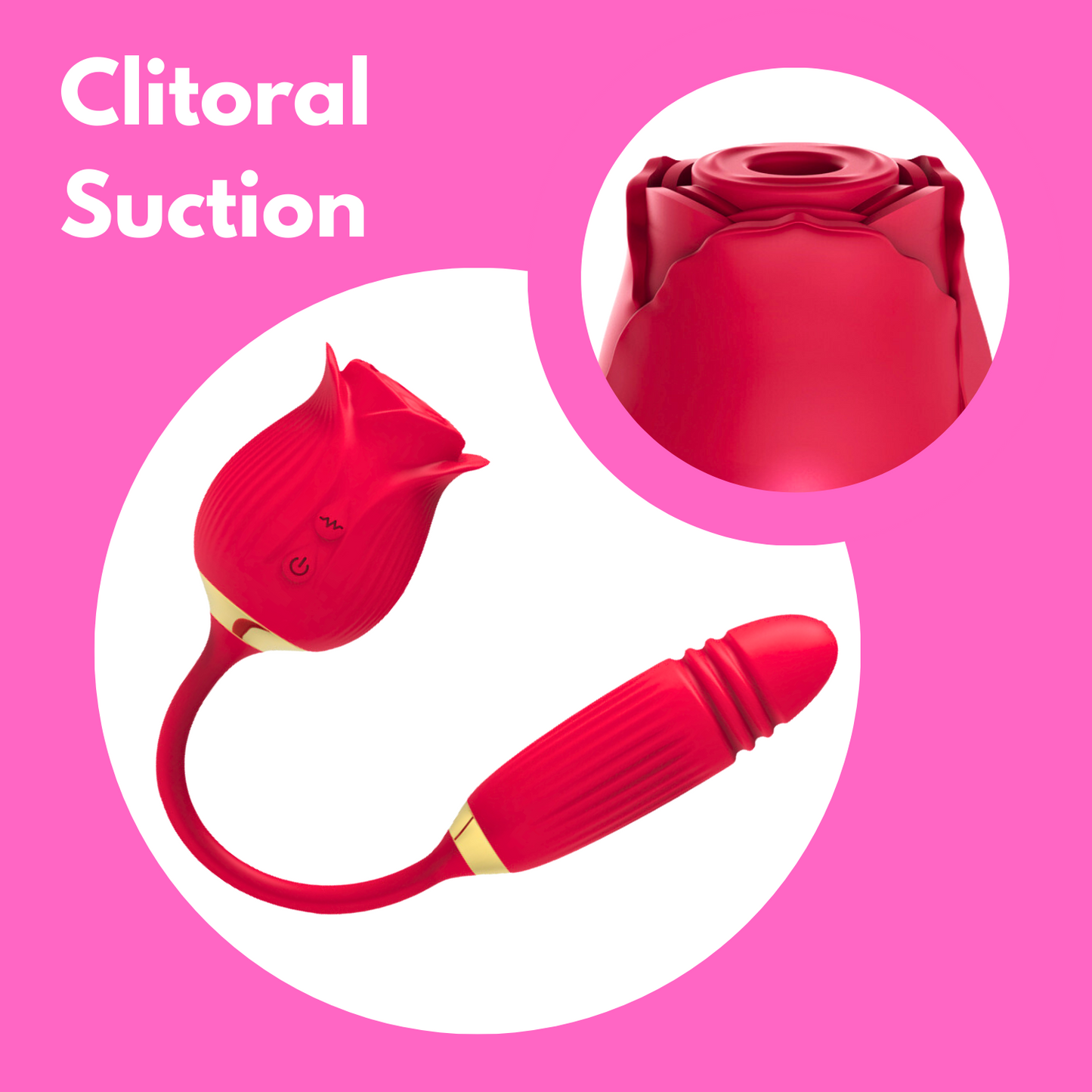 2-in-1 Clitoral Suction Rose Stimulator with a Thrusting Dildo Vibrator - Sexy Bee UK