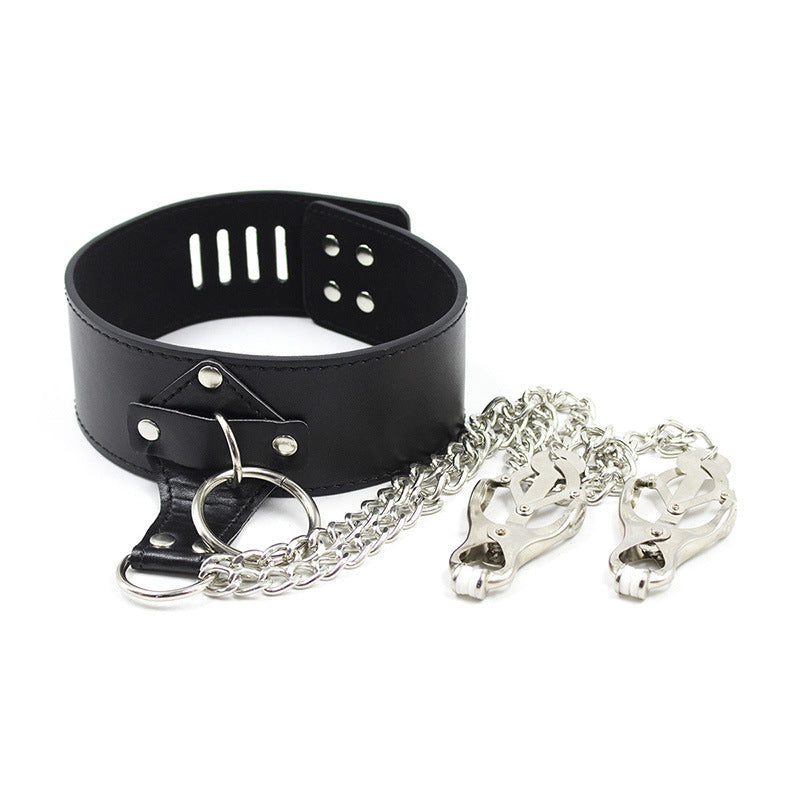 Bondage Collar, Chain and Nipple Clamps - Sexy Bee UK