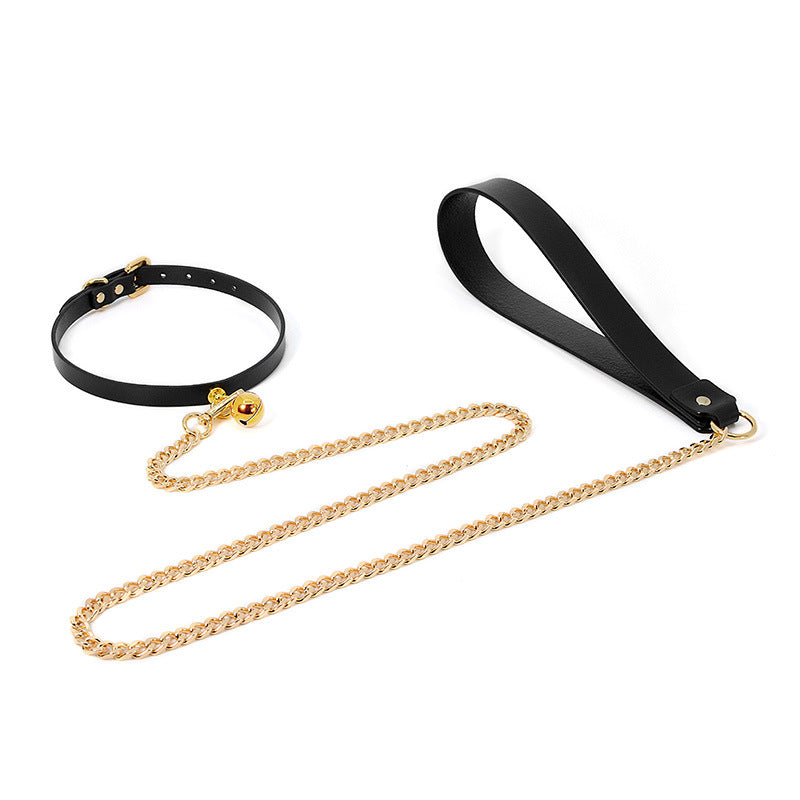 Black and Gold Contrast Faux Leather Collar and Leash - Sexy Bee UK