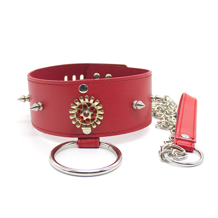 Studded Gold and Red Jewel Faux Leather Collar and Lead - Sexy Bee UK