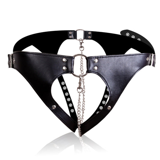 Front to Rear PU Leather Chastity