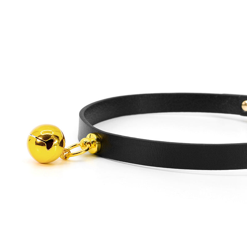 Black and Gold Contrast Faux Leather Collar and Leash - Sexy Bee UK