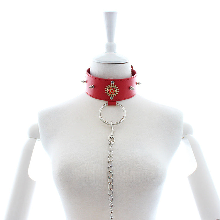 Studded Gold and Red Jewel Faux Leather Collar and Lead - Sexy Bee UK