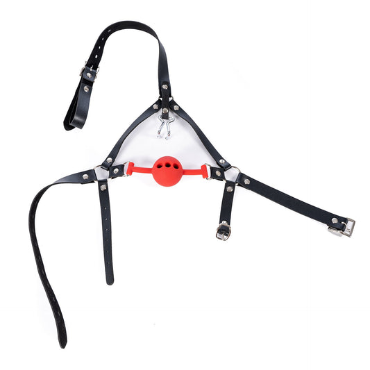 Bondage Head Harness with Vented Ball Gag and Nostril Hook - Sexy Bee UK