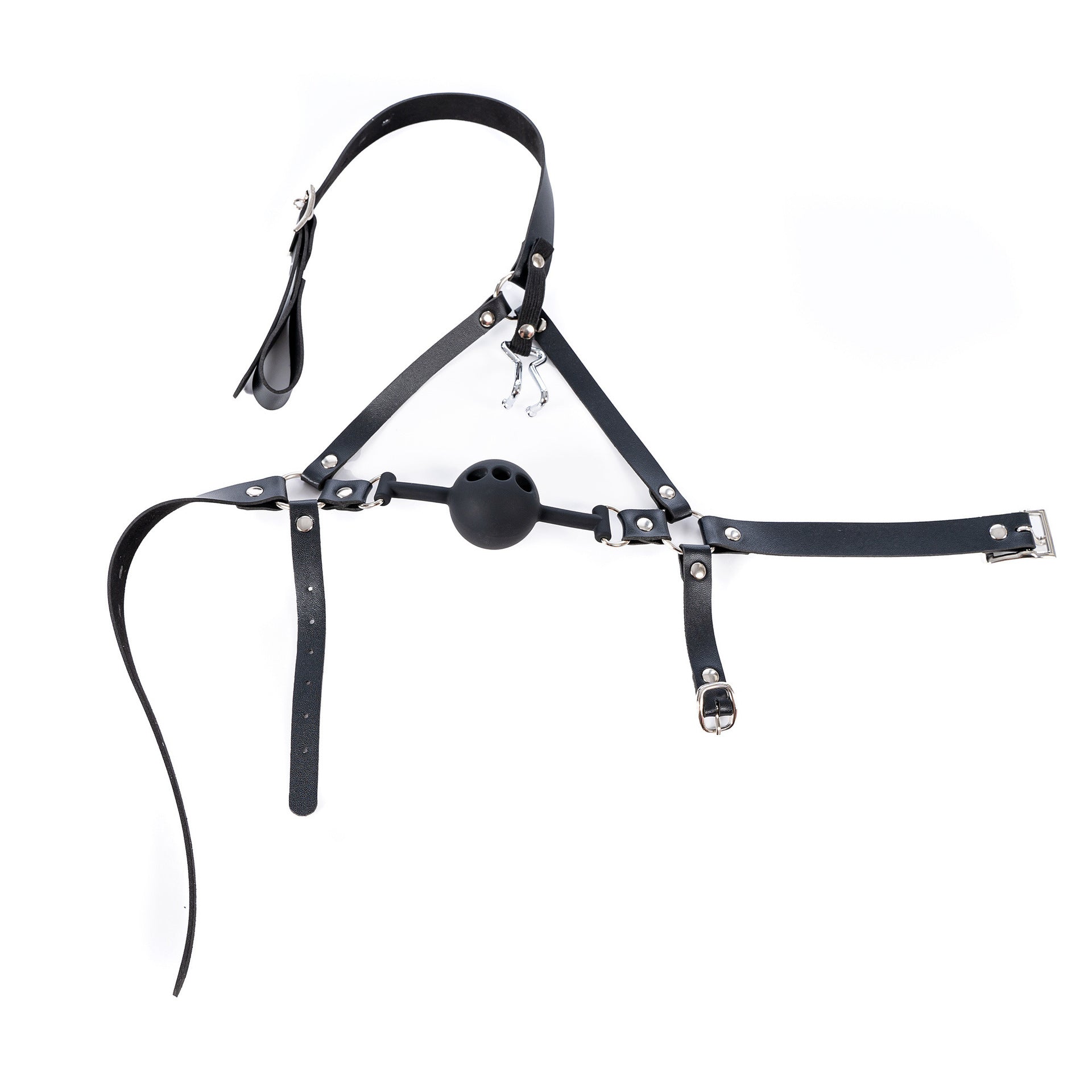 Bondage Head Harness with Vented Ball Gag and Nostril Hook - Sexy Bee UK