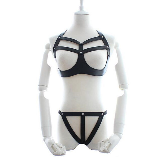 Harness Bra Set with an Open Crotch Thong - Sexy Bee UK