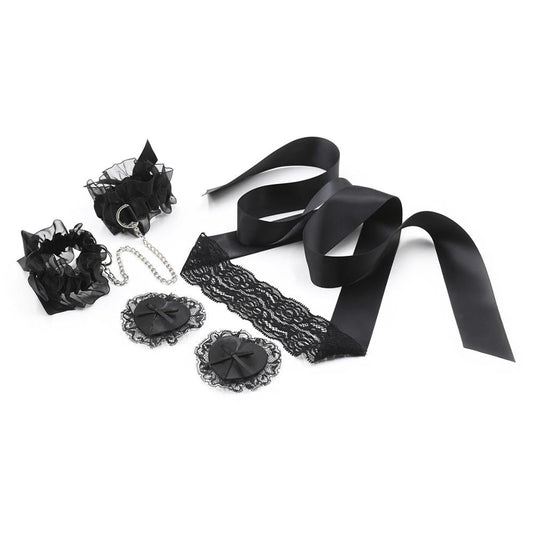 Black Lace Three-Piece Bondage Set - Sexy Bee UK