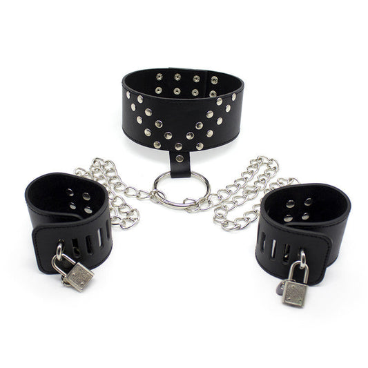 Faux Leather Studded Collar and Cuff Restraint Set - Sexy Bee UK