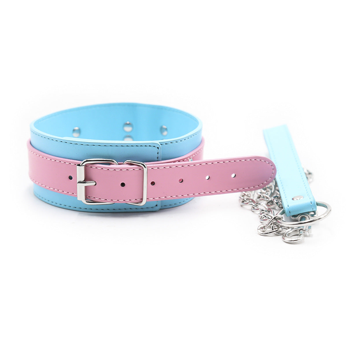 Bow To Me Pink and Blue PU Collar and Leash - Sexy Bee UK