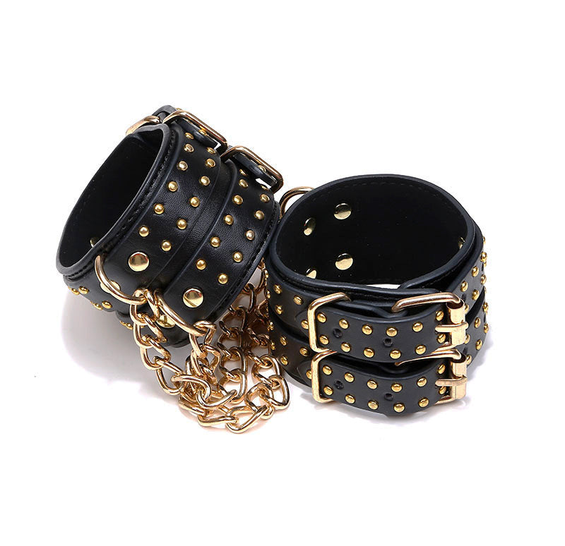 Gold Stud Chained Handcuffs - Sexy Bee UK