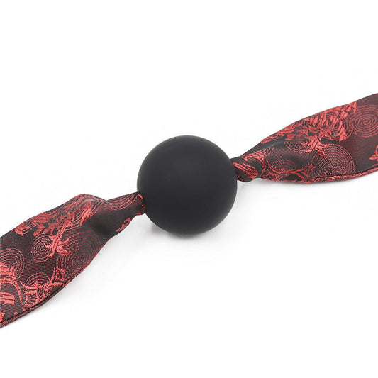 Scarlet Brocade Ribbon Ball Gag