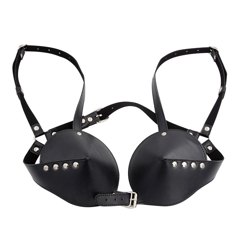 Faux Leather Studded Bra