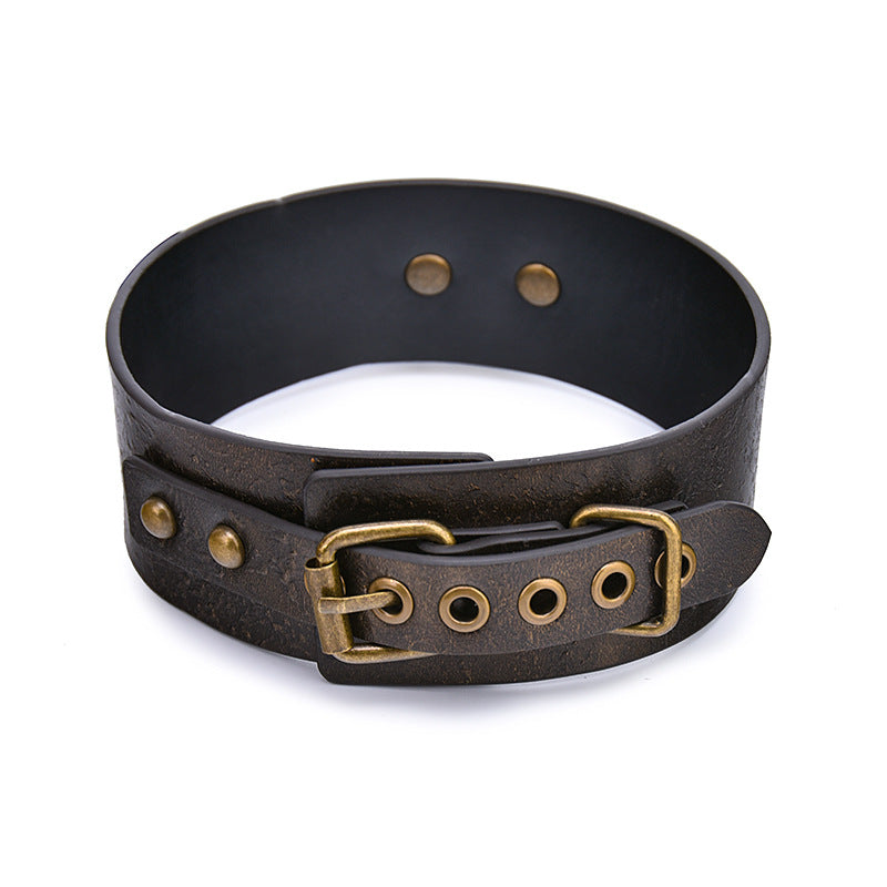 Brown Leather Collar with a Loop Handled Leash - Sexy Bee UK