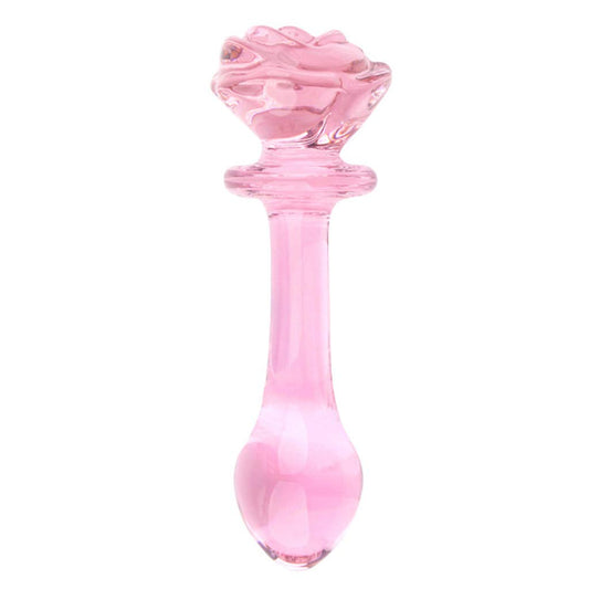 Glacier Glass Pink Rose Dildo - Sexy Bee UK