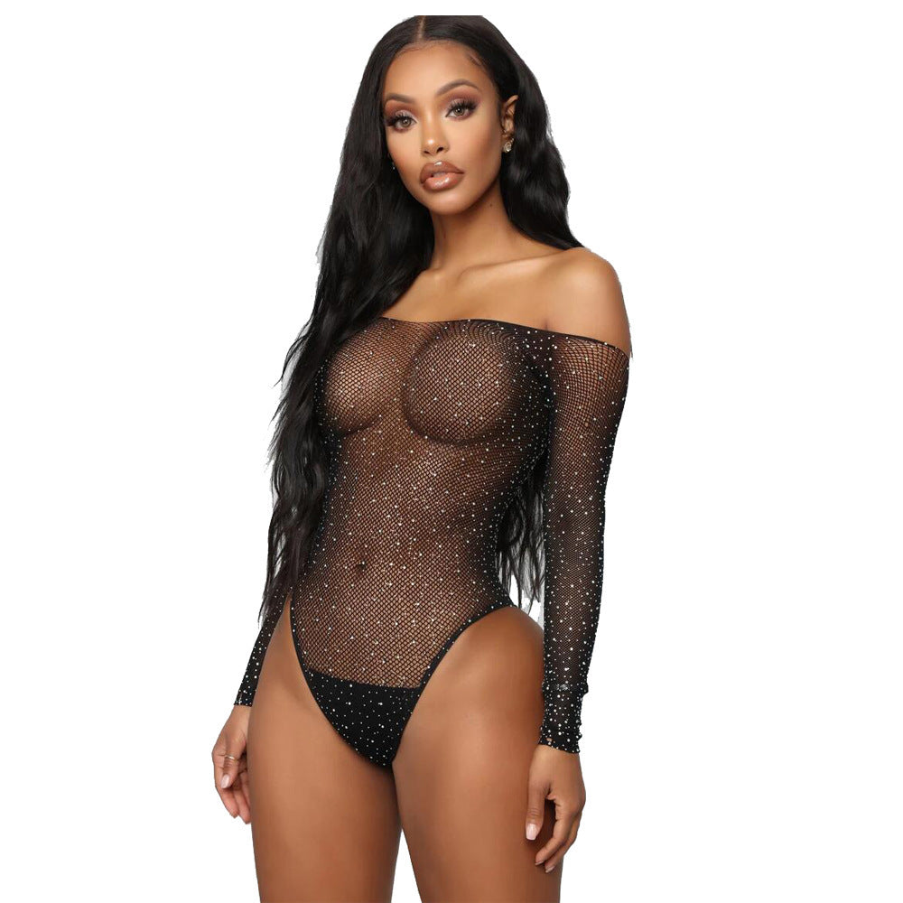 Transparent Black Diamond Bodysuit - Sexy Bee UK