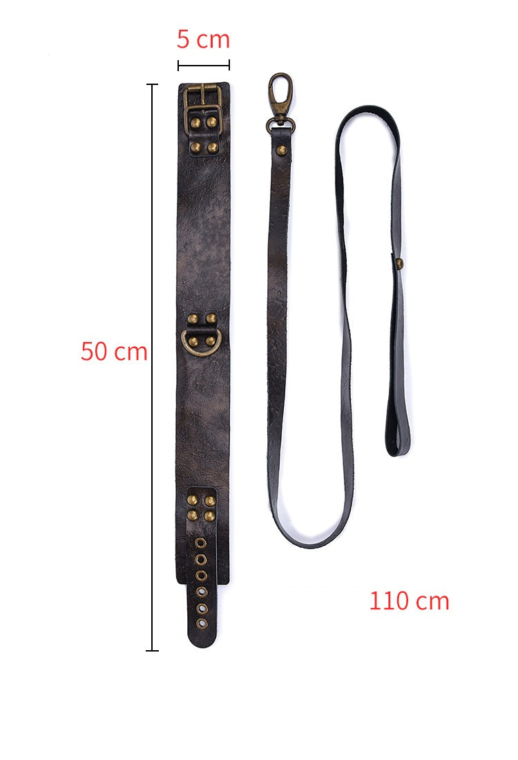 Brown Leather Collar with a Loop Handled Leash - Sexy Bee UK
