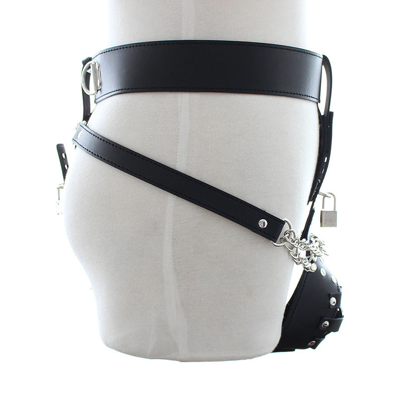 Male Chastity Belt with Lockable Pouch and Ball Rings