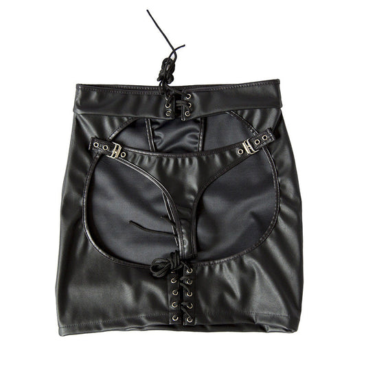 Faux Leather Open Back Mini Skirt