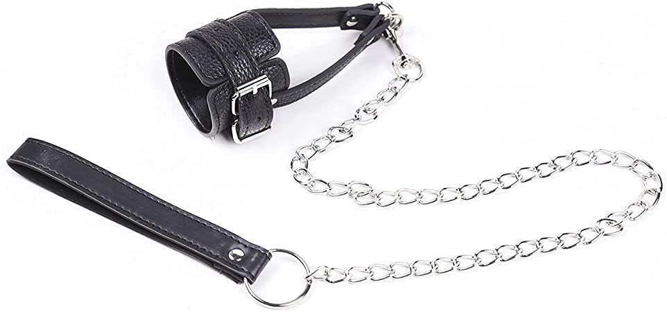 Leather Penis Cage with a Chain and Lead
