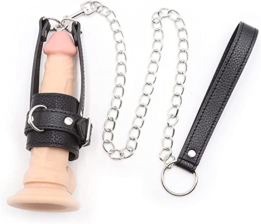 Leather Penis Cage with a Chain and Lead