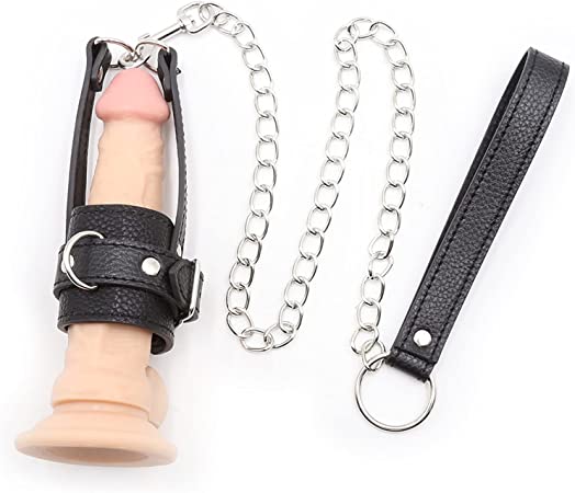 Leather Penis Cage with a Chain and Lead - Sexy Bee UK