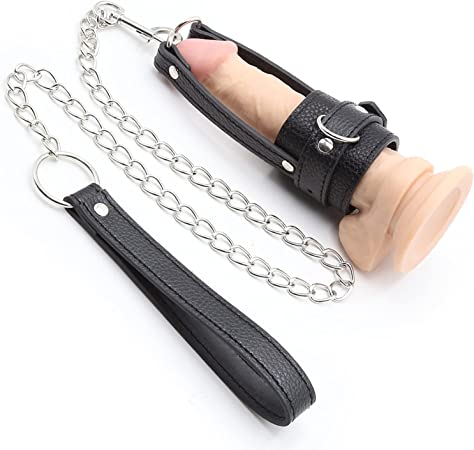 Leather Penis Cage with a Chain and Lead - Sexy Bee UK