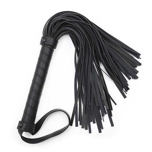 Fronded Black Faux Leather Flogger