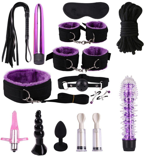 14 Piece Purple and Black Bondage Kit